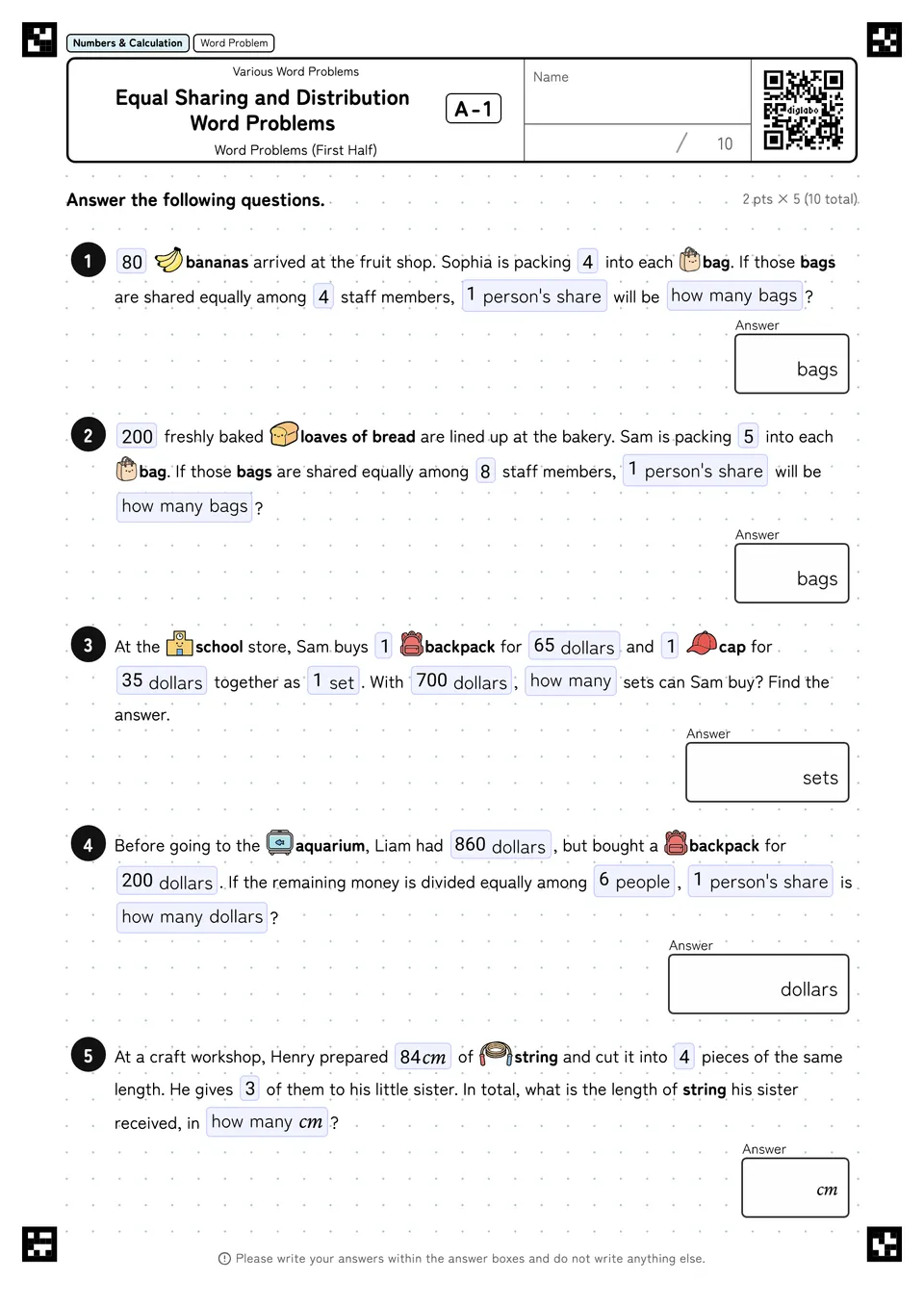 Equal Sharing and Distribution Word Problems A-1
