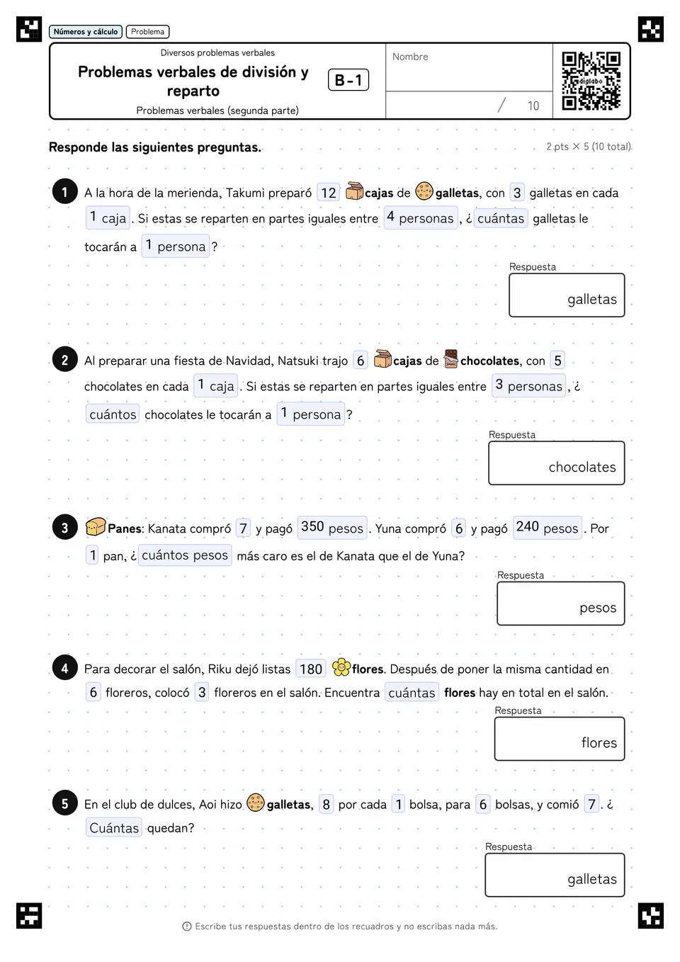 Problemas verbales de división y reparto B-1