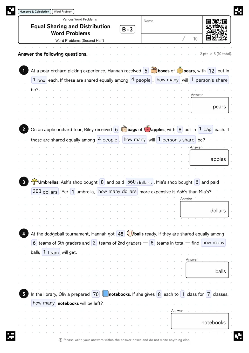 Equal Sharing and Distribution Word Problems B-3