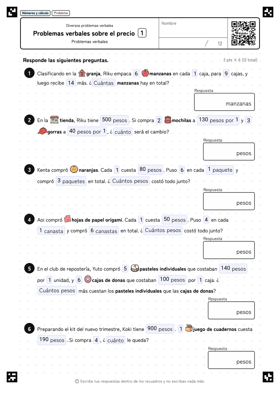 Problemas verbales sobre el precio 1