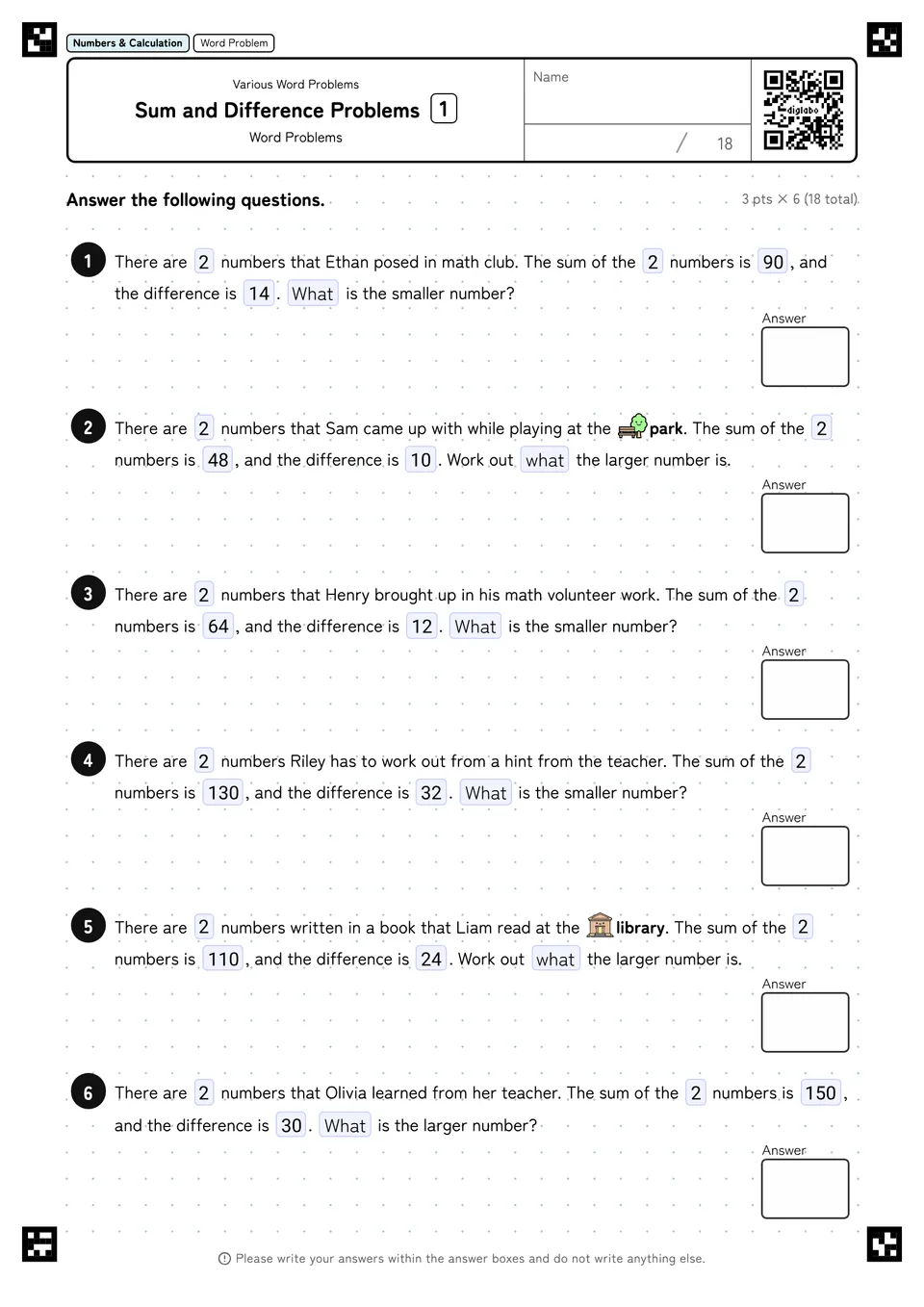Sum and Difference Problems 1