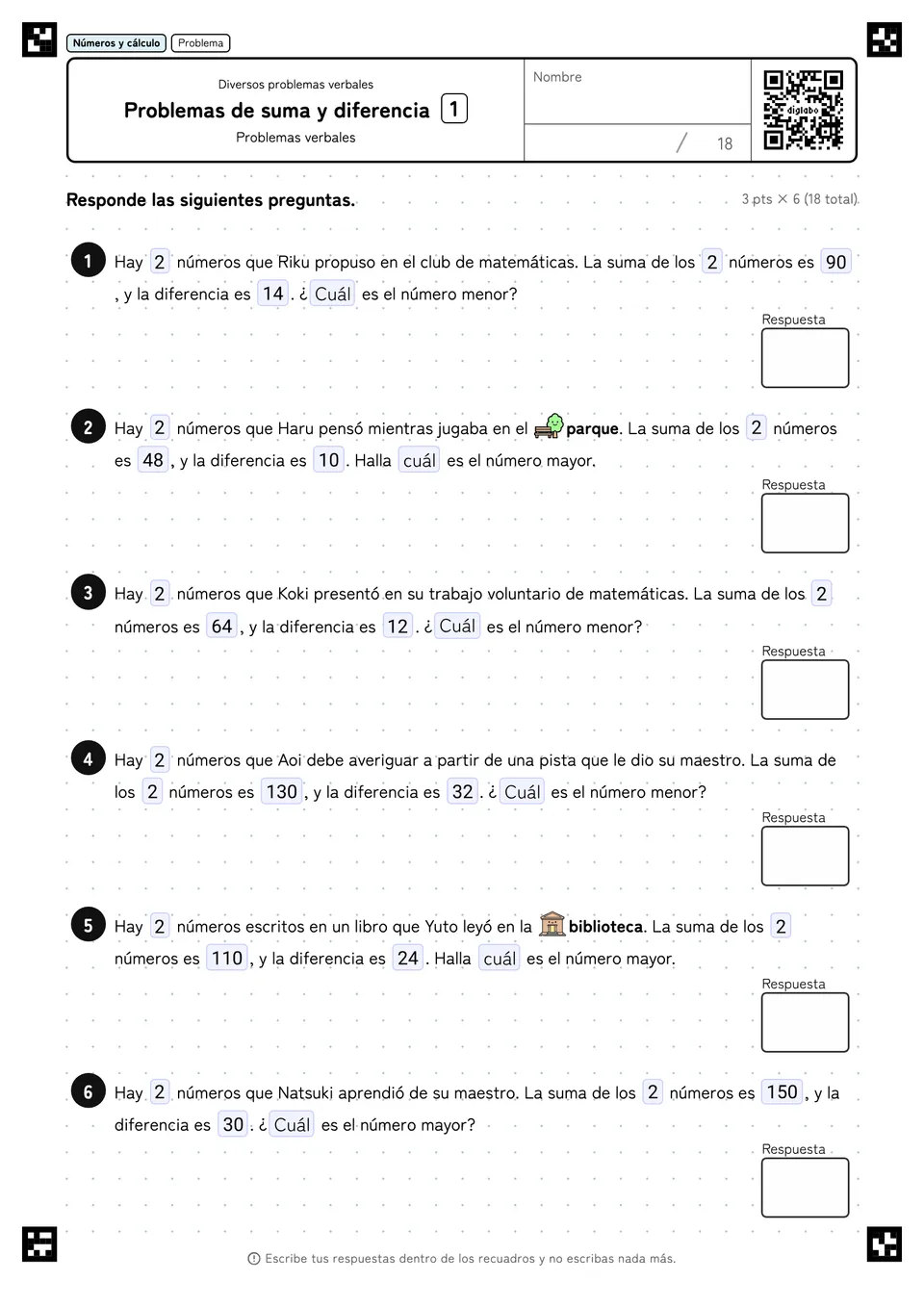 Problemas de suma y diferencia 1