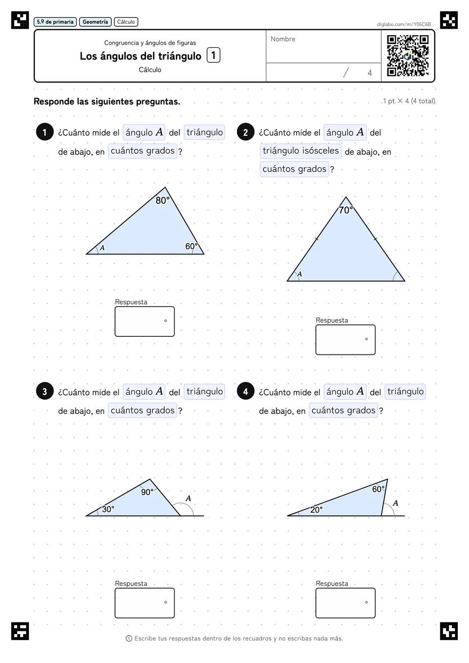5.º de primaria Congruencia y ángulos de figuras Los ángulos del triángulo
