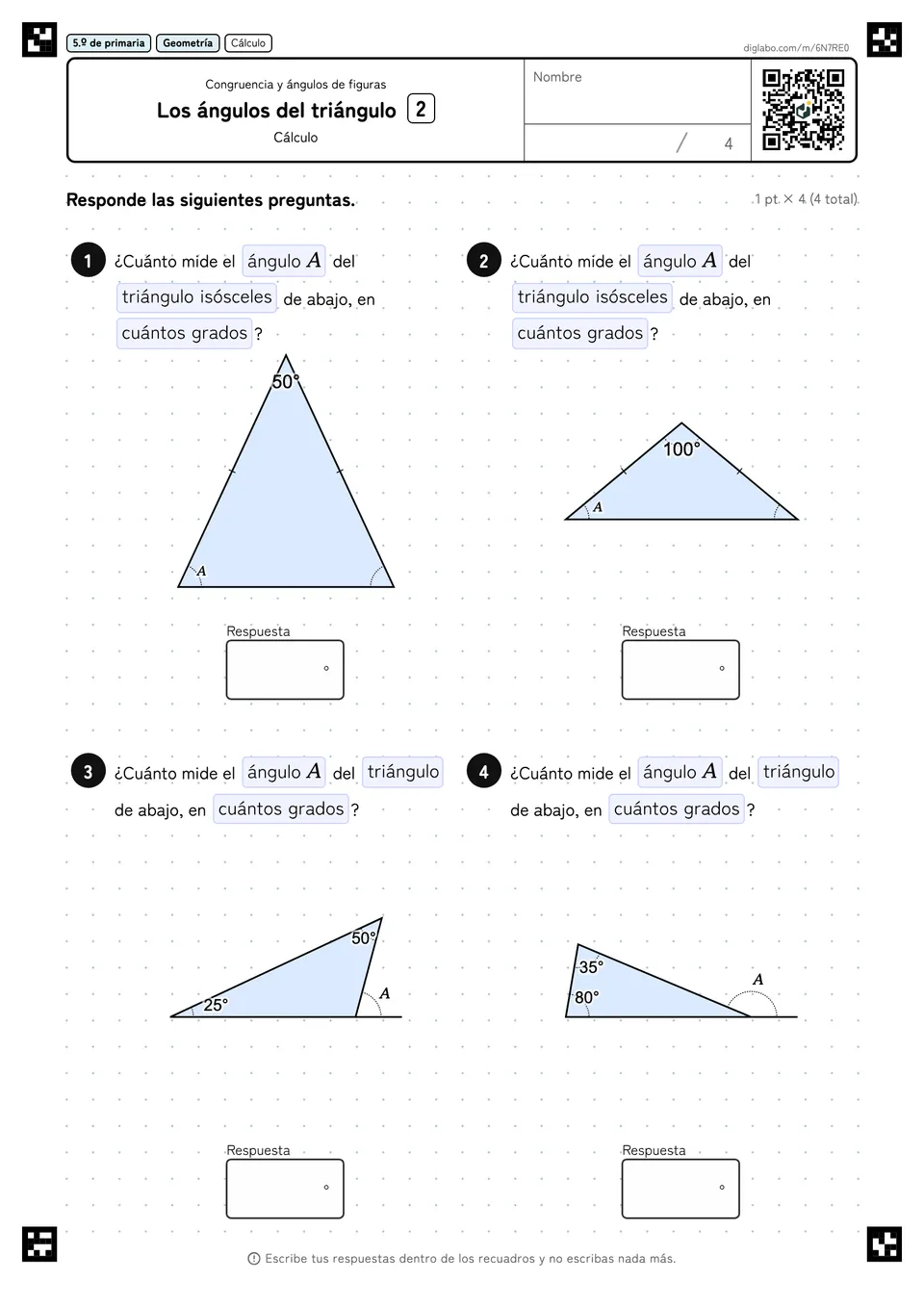 5.º de primaria Congruencia y ángulos de figuras Los ángulos del triángulo