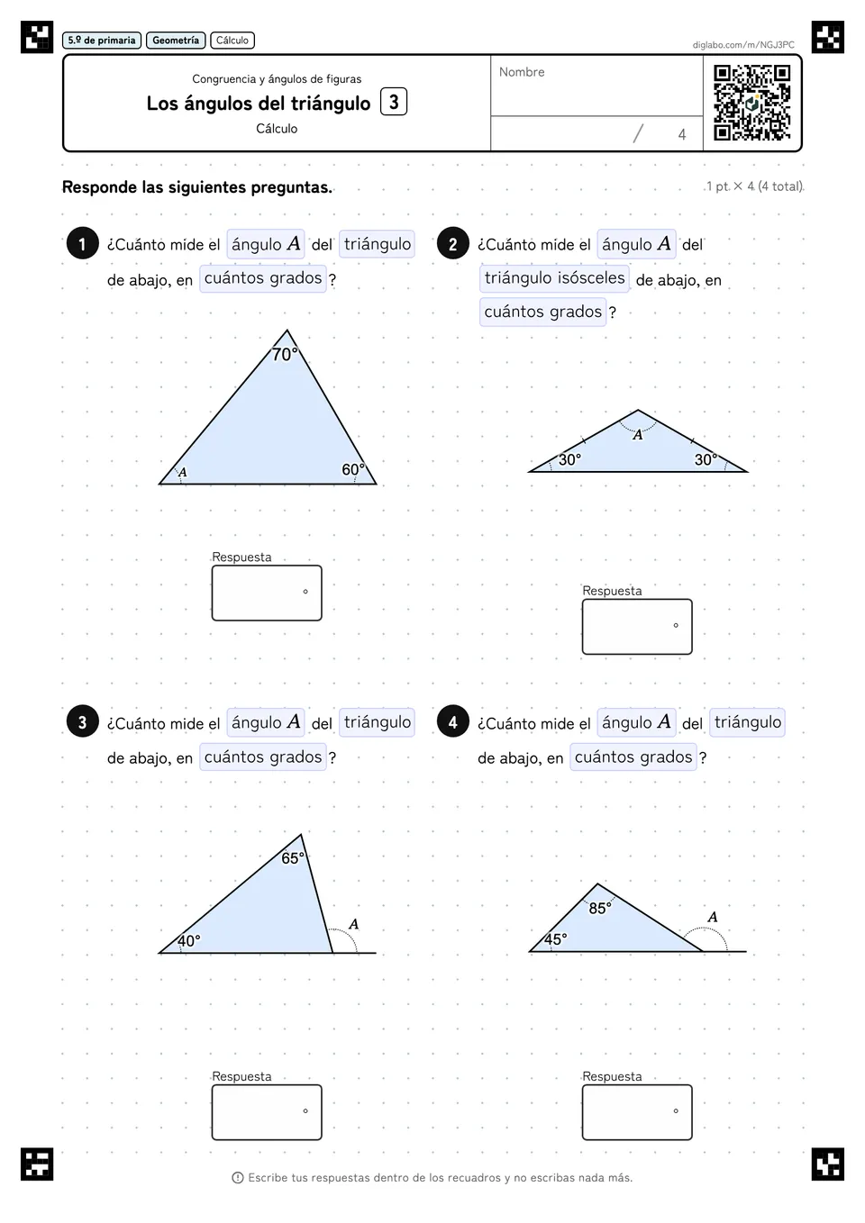 5.º de primaria Congruencia y ángulos de figuras Los ángulos del triángulo