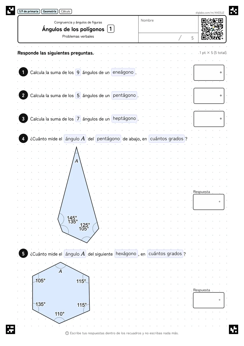 5.º de primaria Congruencia y ángulos de figuras Ángulos de los polígonos