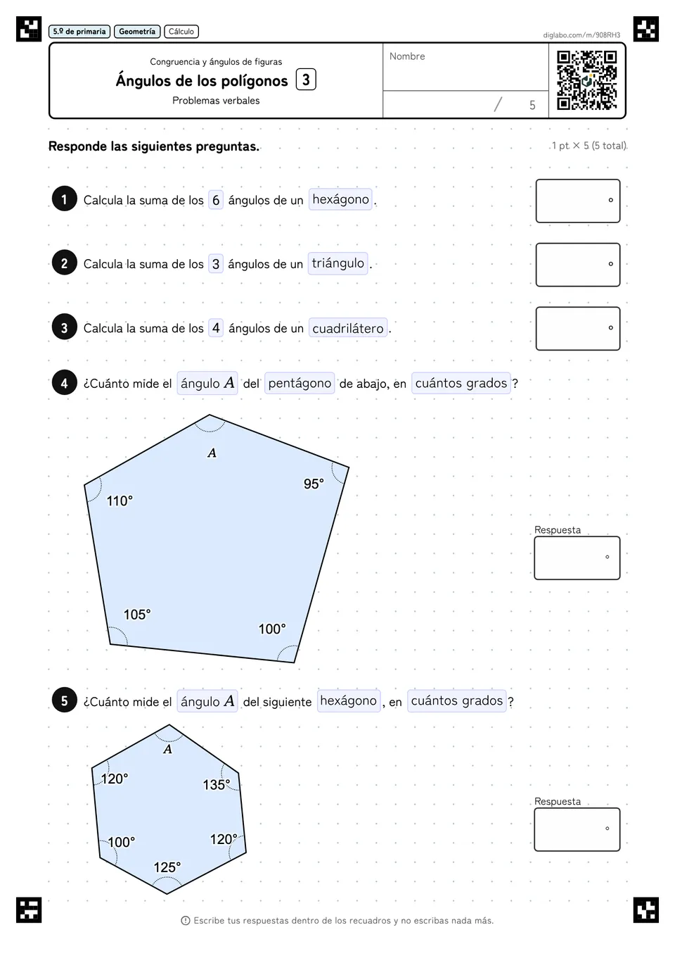 5.º de primaria Congruencia y ángulos de figuras Ángulos de los polígonos