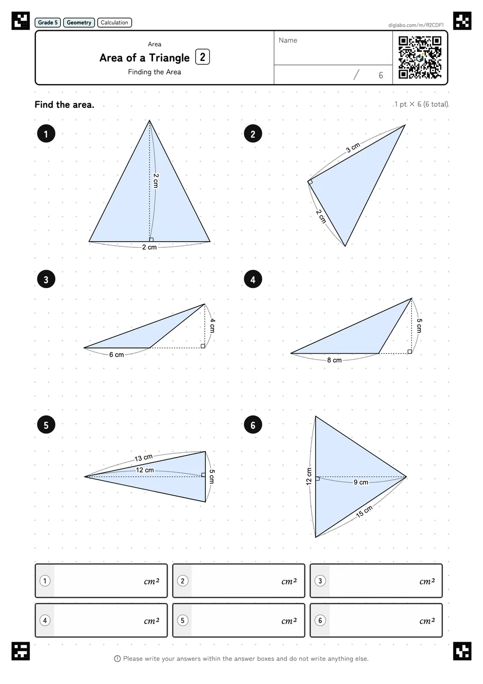 Grade 5 (Elementary School) Area Area of a Triangle