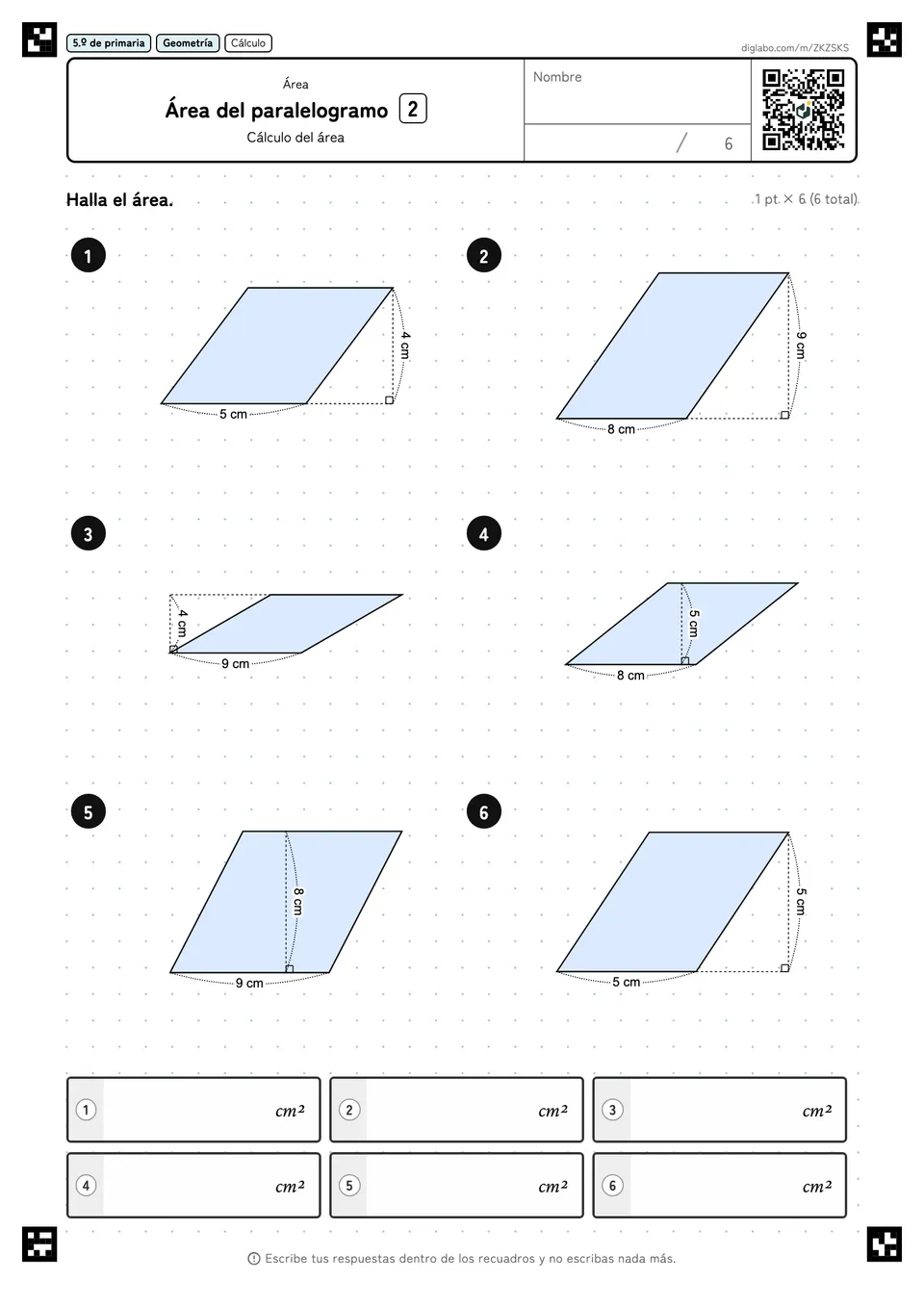5.º de primaria Área Área del paralelogramo