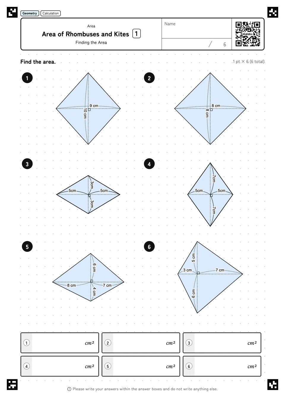 Area of Rhombuses and Kites 1