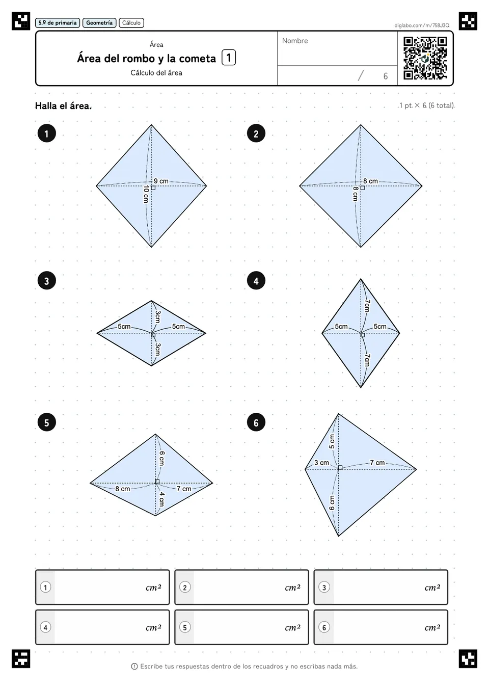 5.º de primaria Área Área del rombo y la cometa