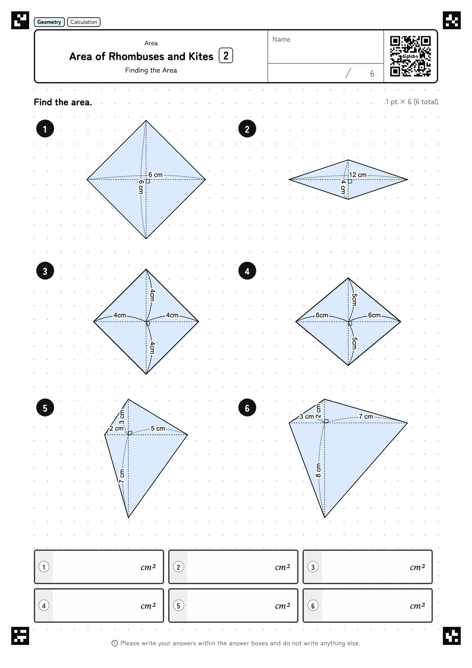 Area of Rhombuses and Kites 2