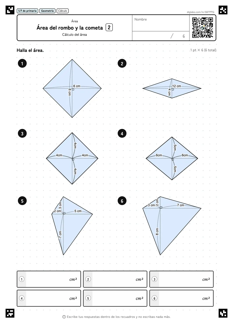 5.º de primaria Área Área del rombo y la cometa