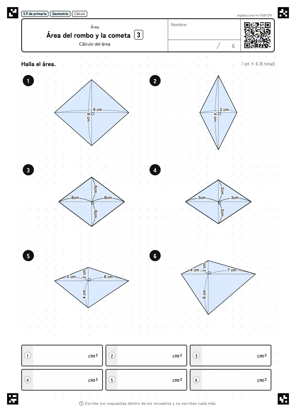 5.º de primaria Área Área del rombo y la cometa