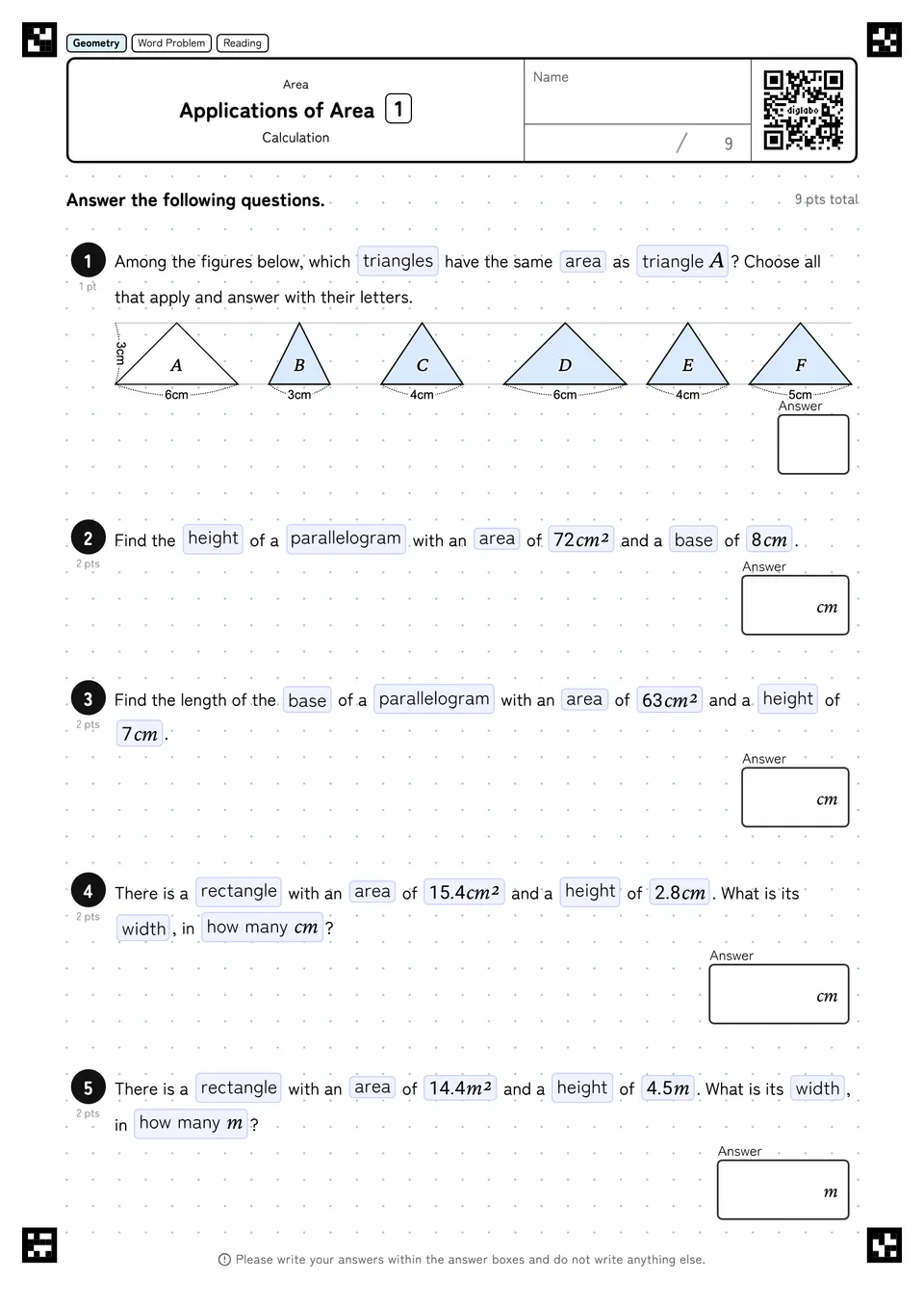 Applications of Area 1