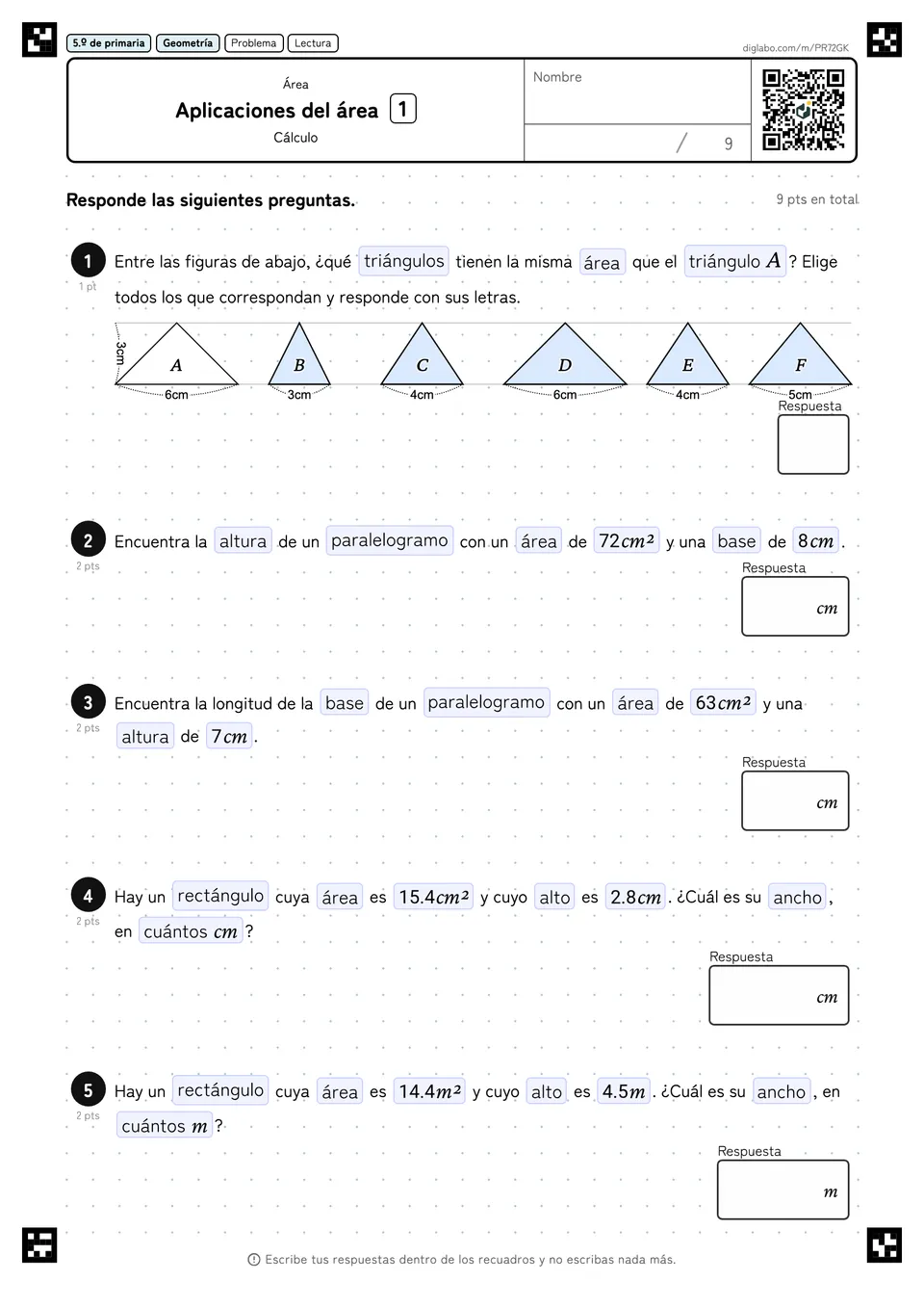 5.º de primaria Área Aplicaciones del área