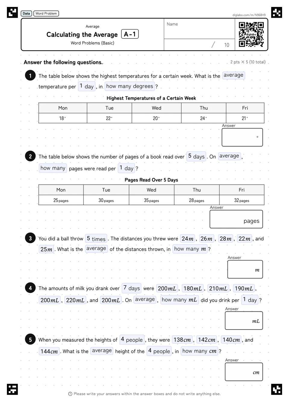 Calculating the Average A-1