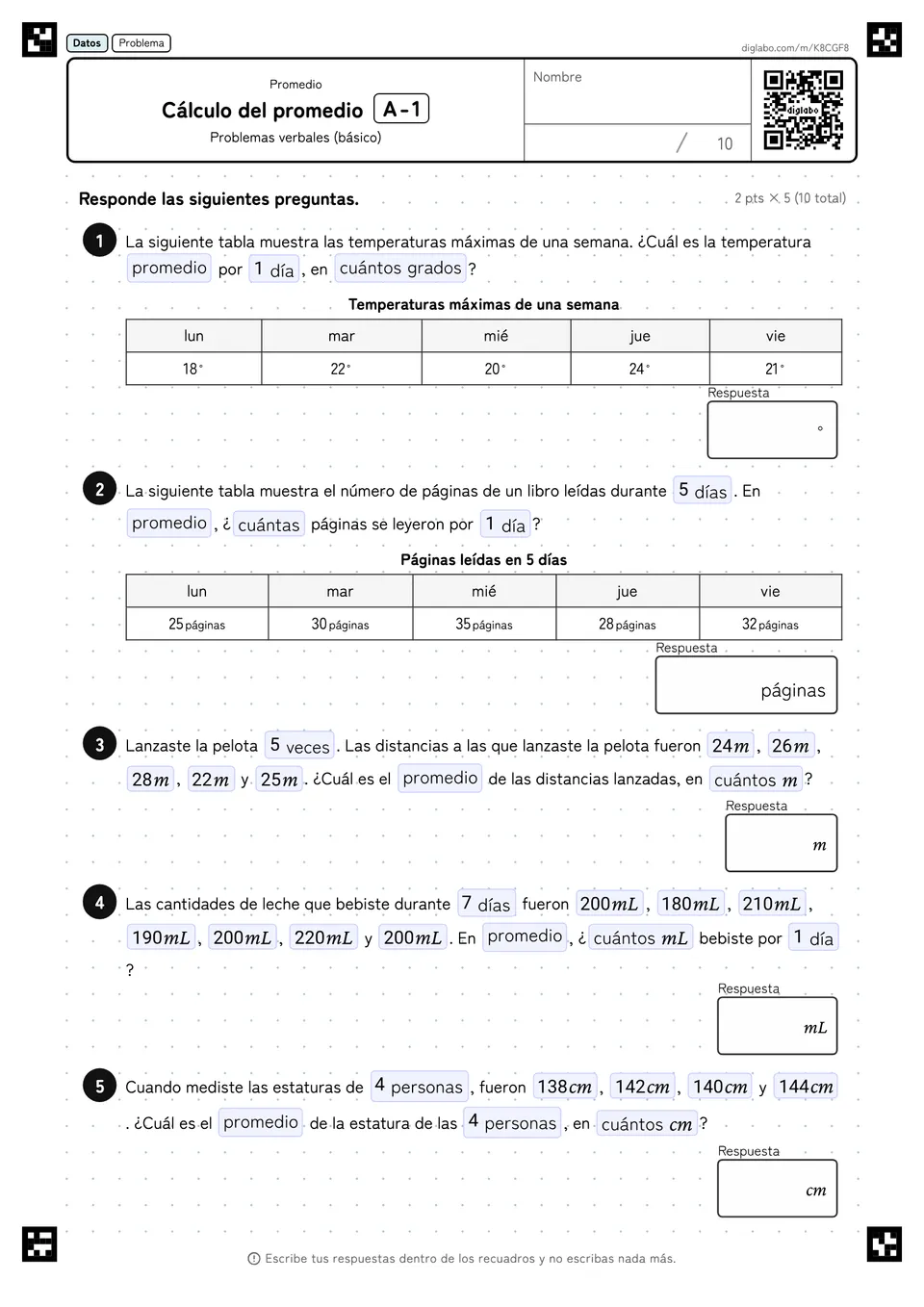 Cálculo del promedio A-1