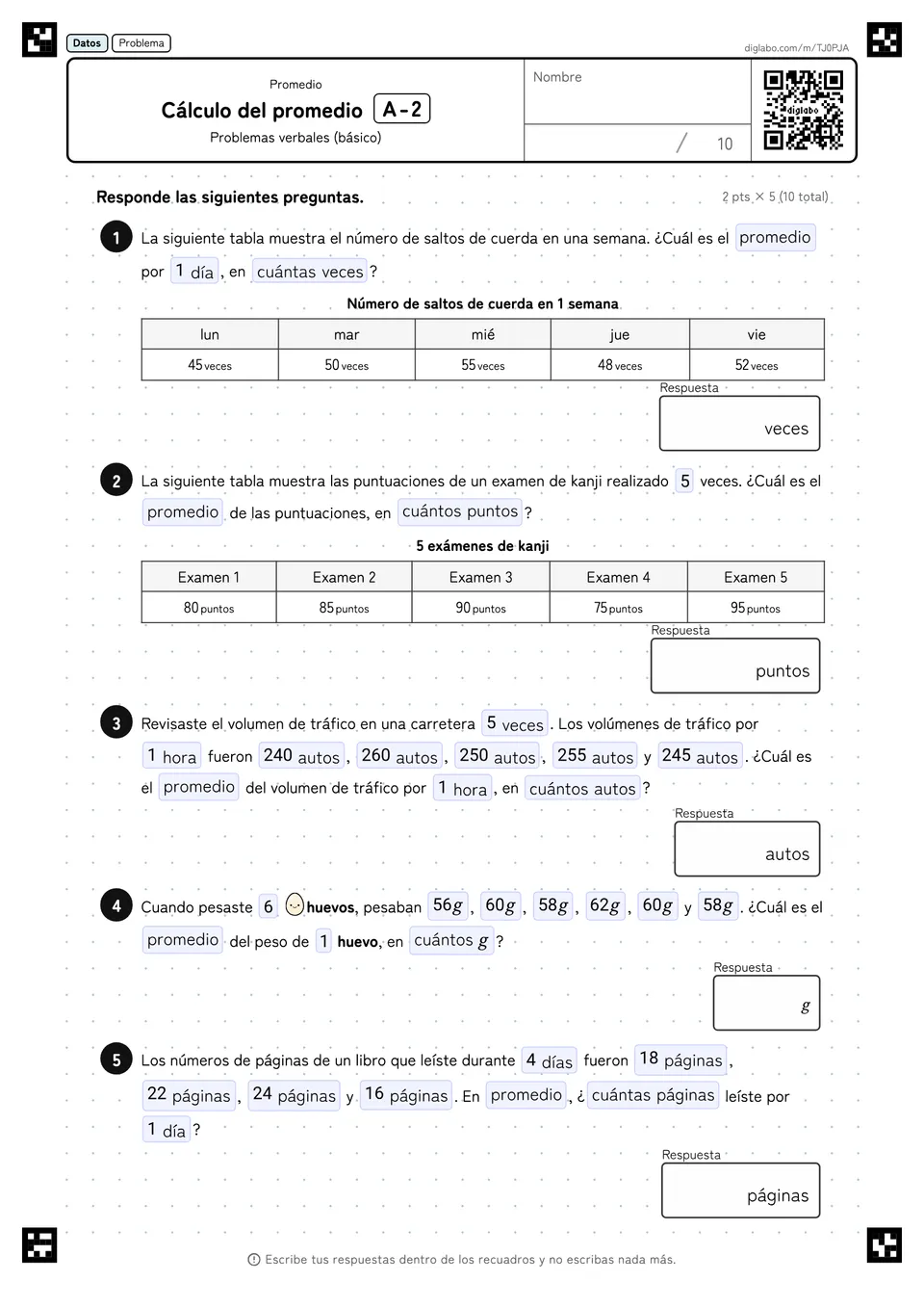 Cálculo del promedio A-2