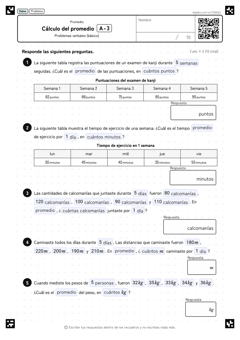 Cálculo del promedio A-3