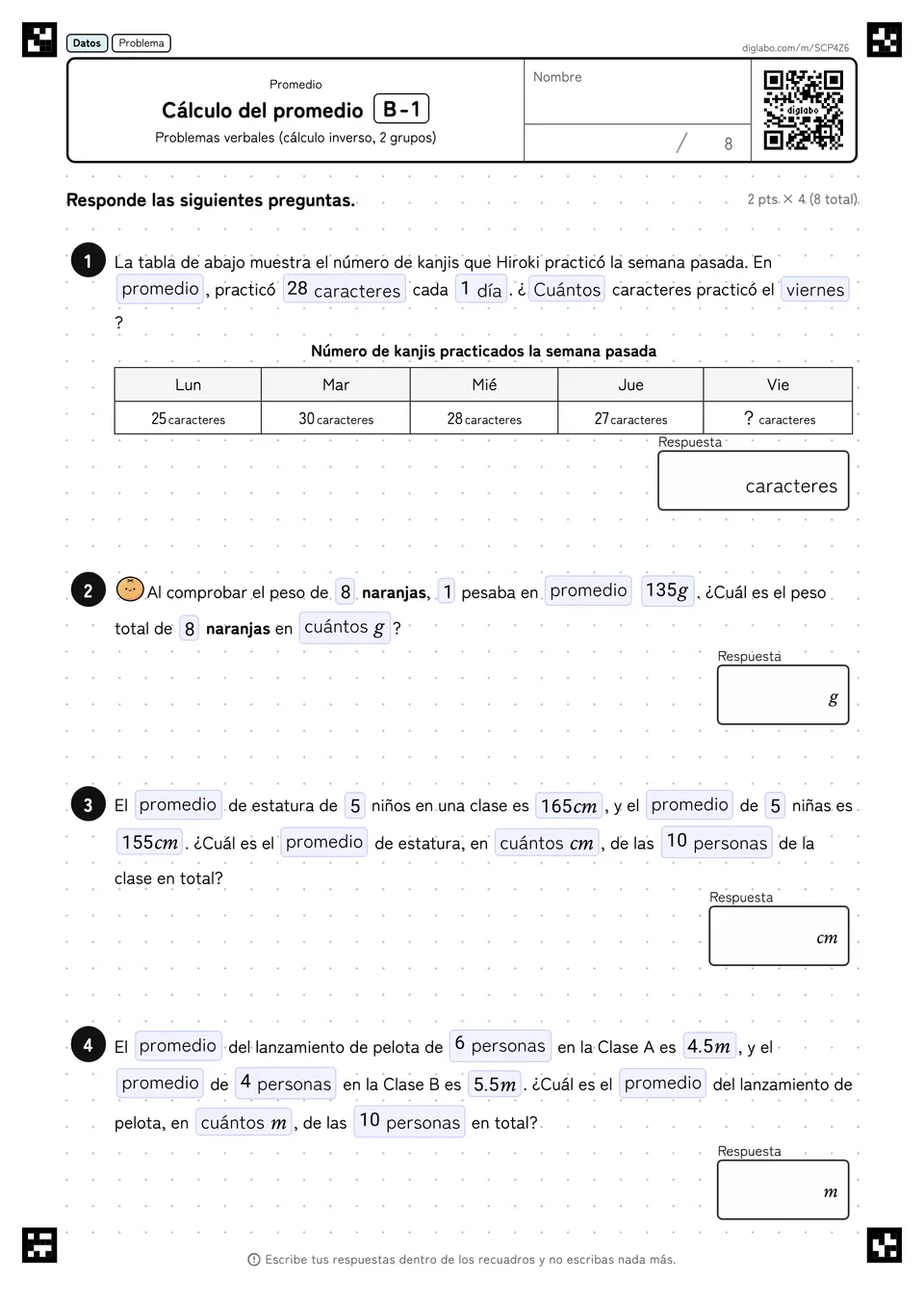Cálculo del promedio B-1