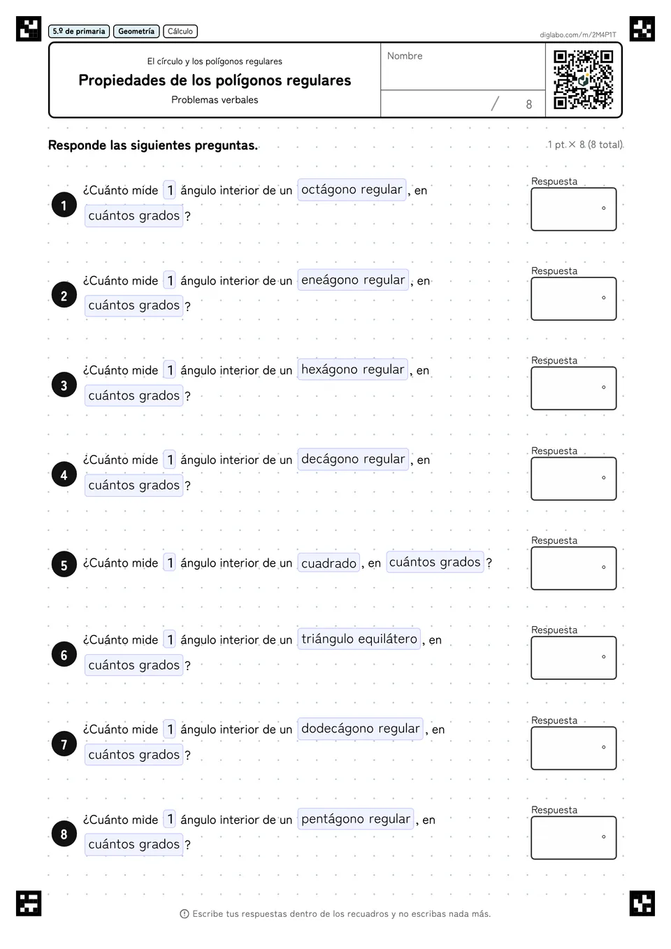 5.º de primaria El círculo y los polígonos regulares Propiedades de los polígonos regulares