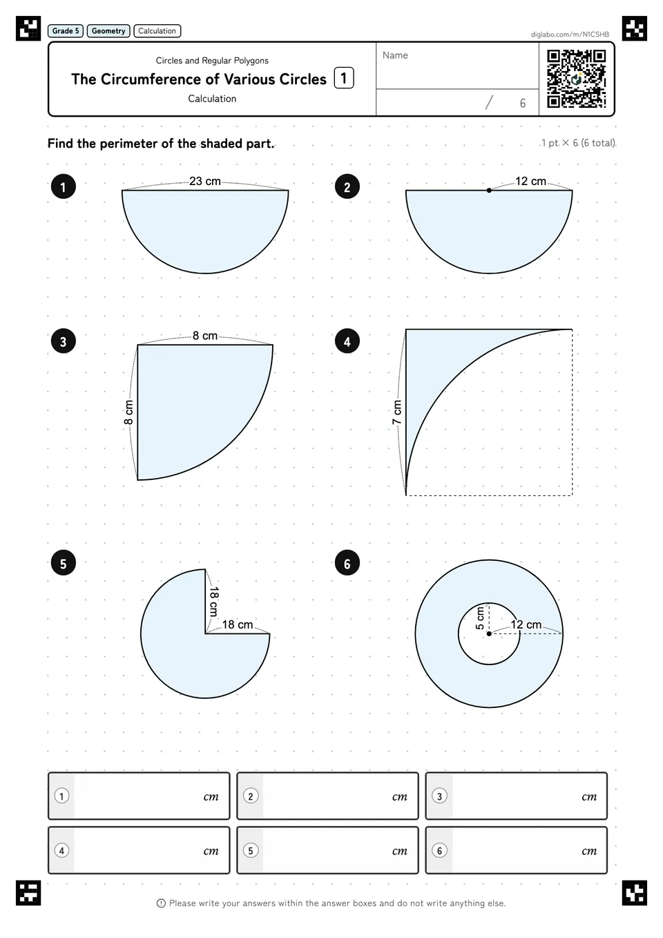 Grade 5 (Elementary School) Circles and Regular Polygons The Circumference of Various Circles