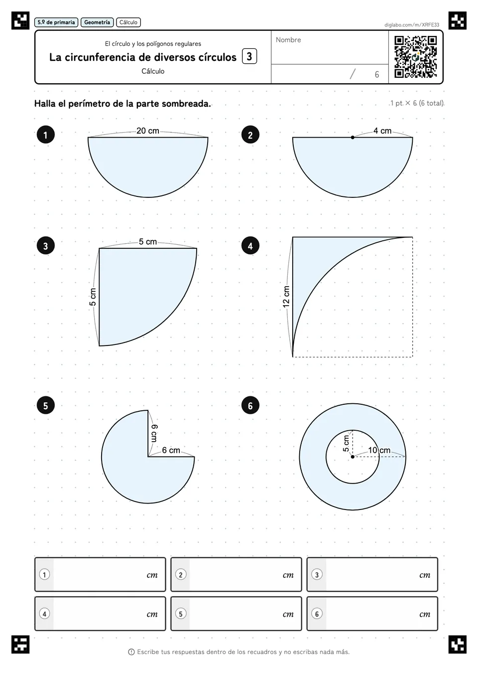5.º de primaria El círculo y los polígonos regulares La circunferencia de diversos círculos