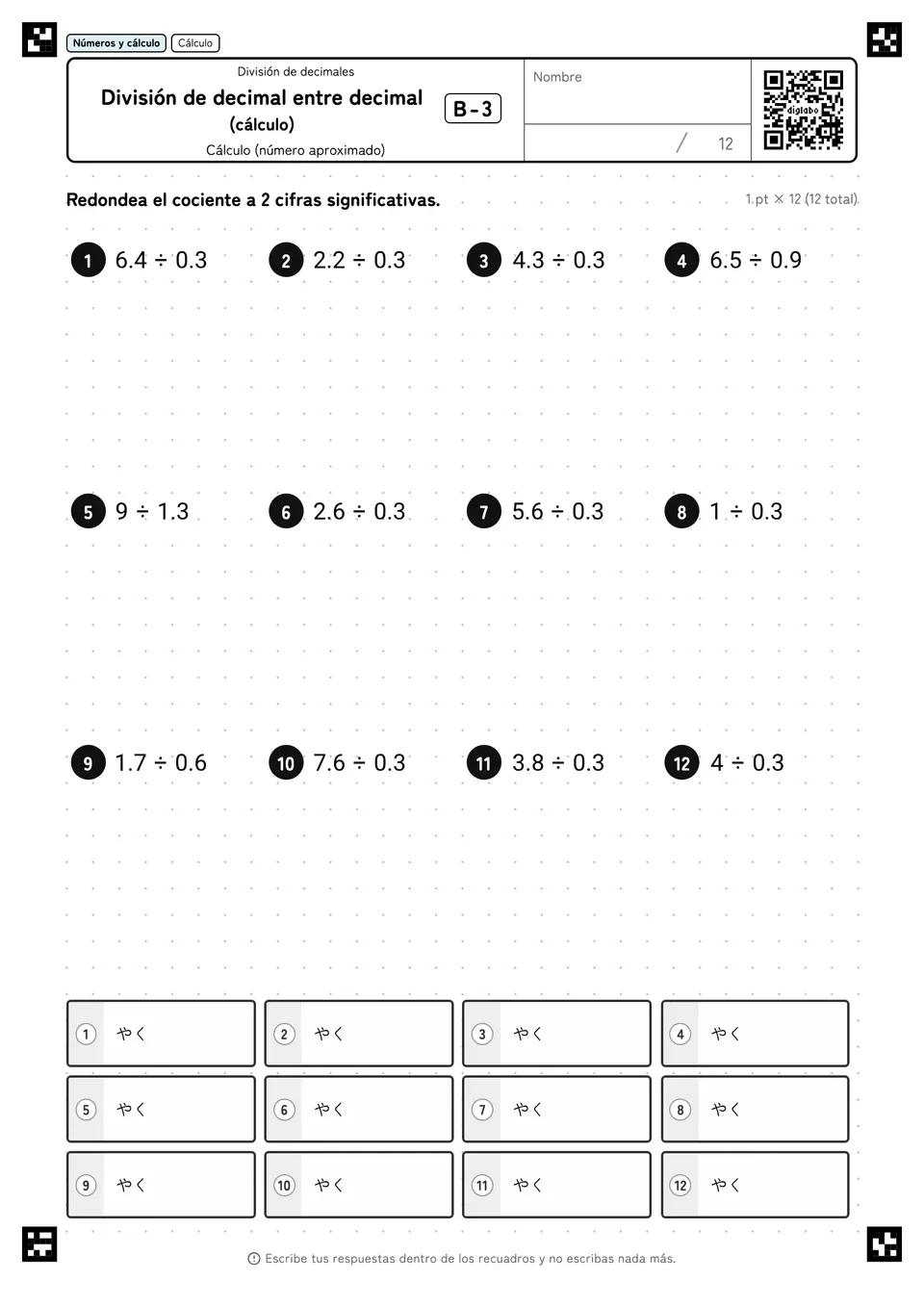División de decimal entre decimal (cálculo) B-3