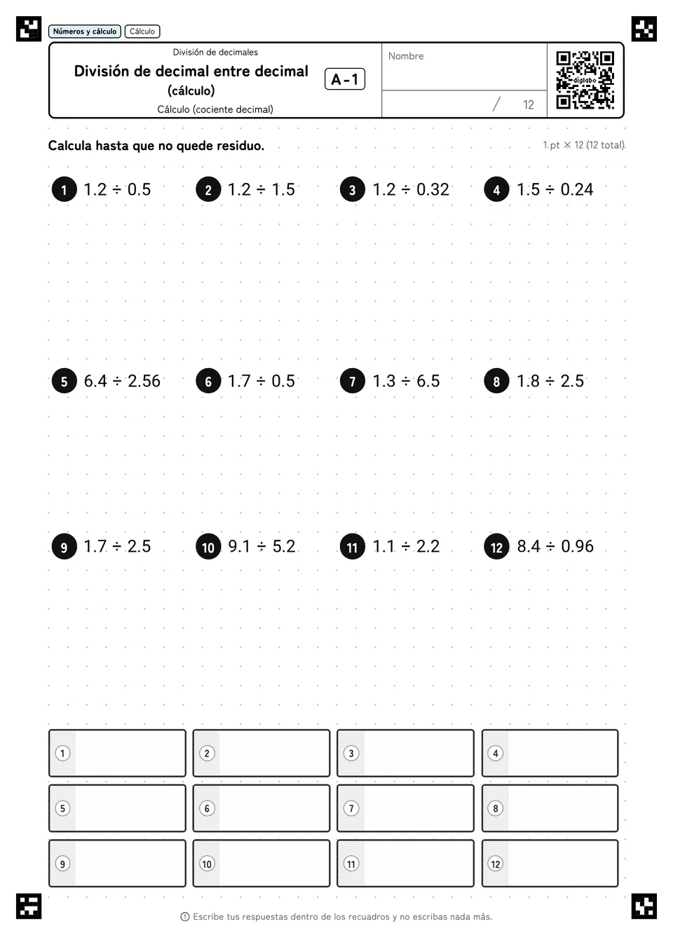 División de decimal entre decimal (cálculo) A-1