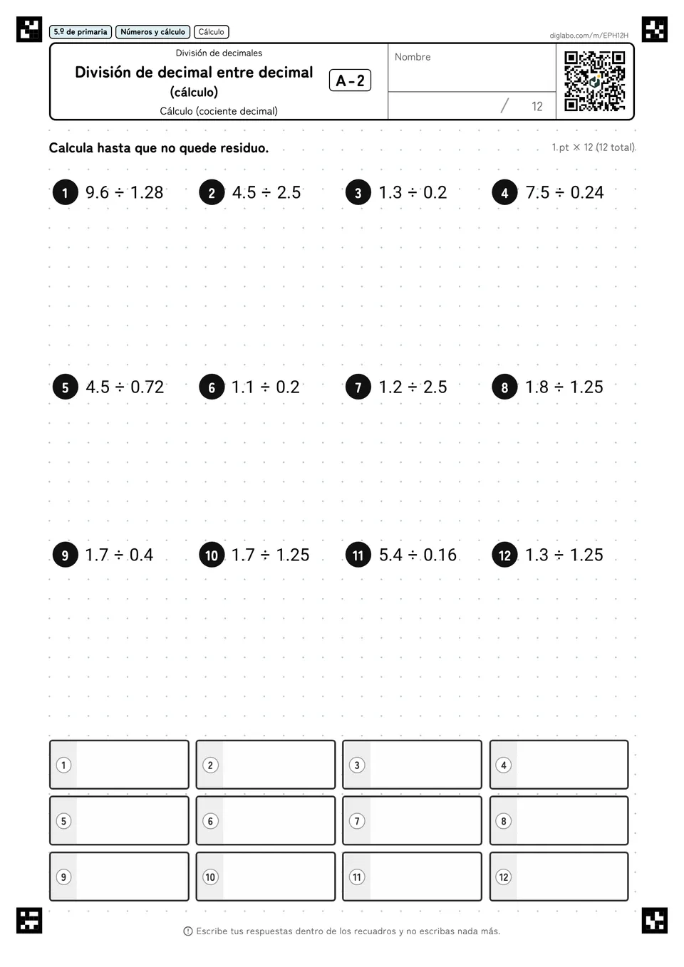 5.º de primaria División de decimales División de decimal entre decimal (cálculo)