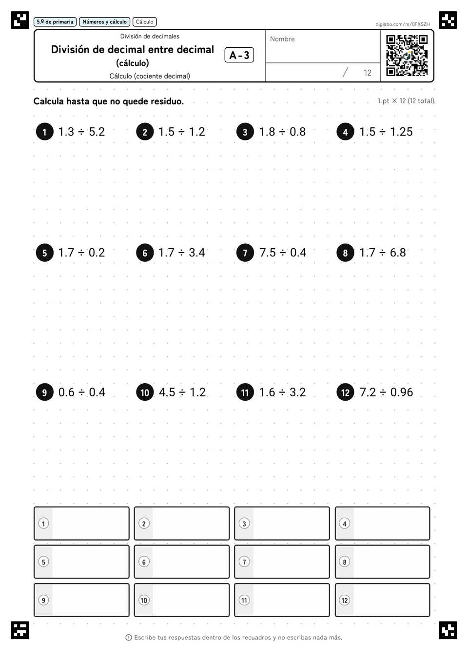 5.º de primaria División de decimales División de decimal entre decimal (cálculo)