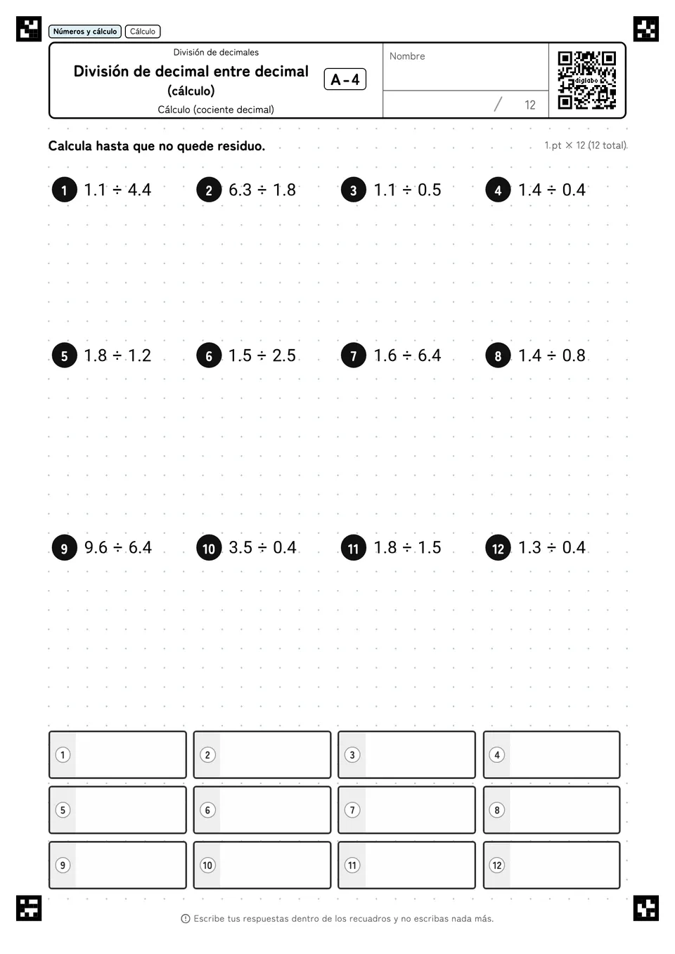 División de decimal entre decimal (cálculo) A-4