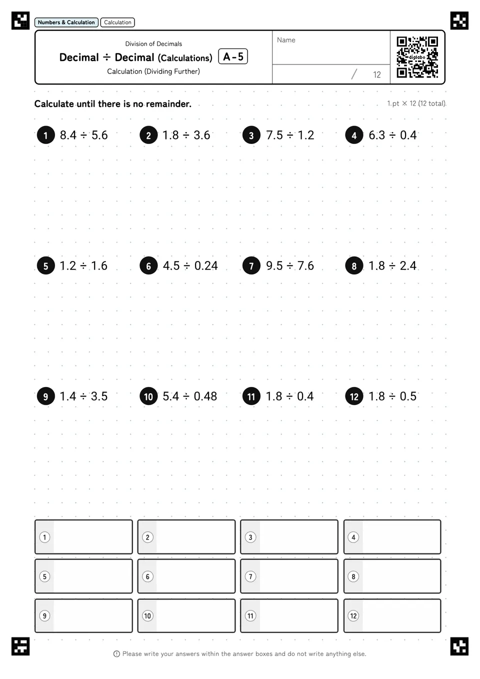 Decimal ÷ Decimal (Calculations) A-5