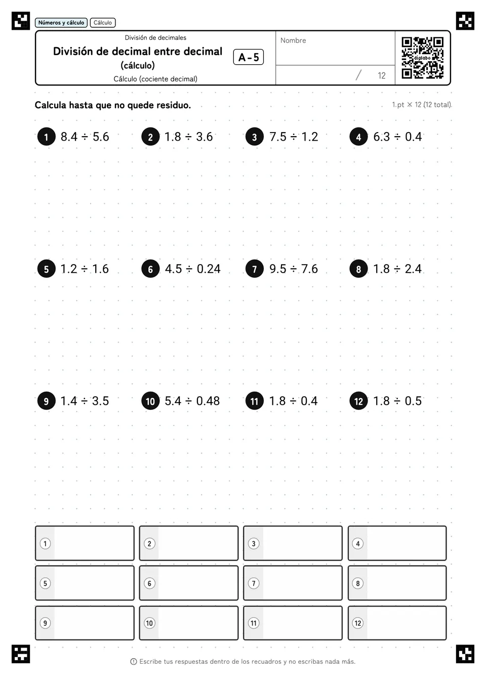 División de decimal entre decimal (cálculo) A-5