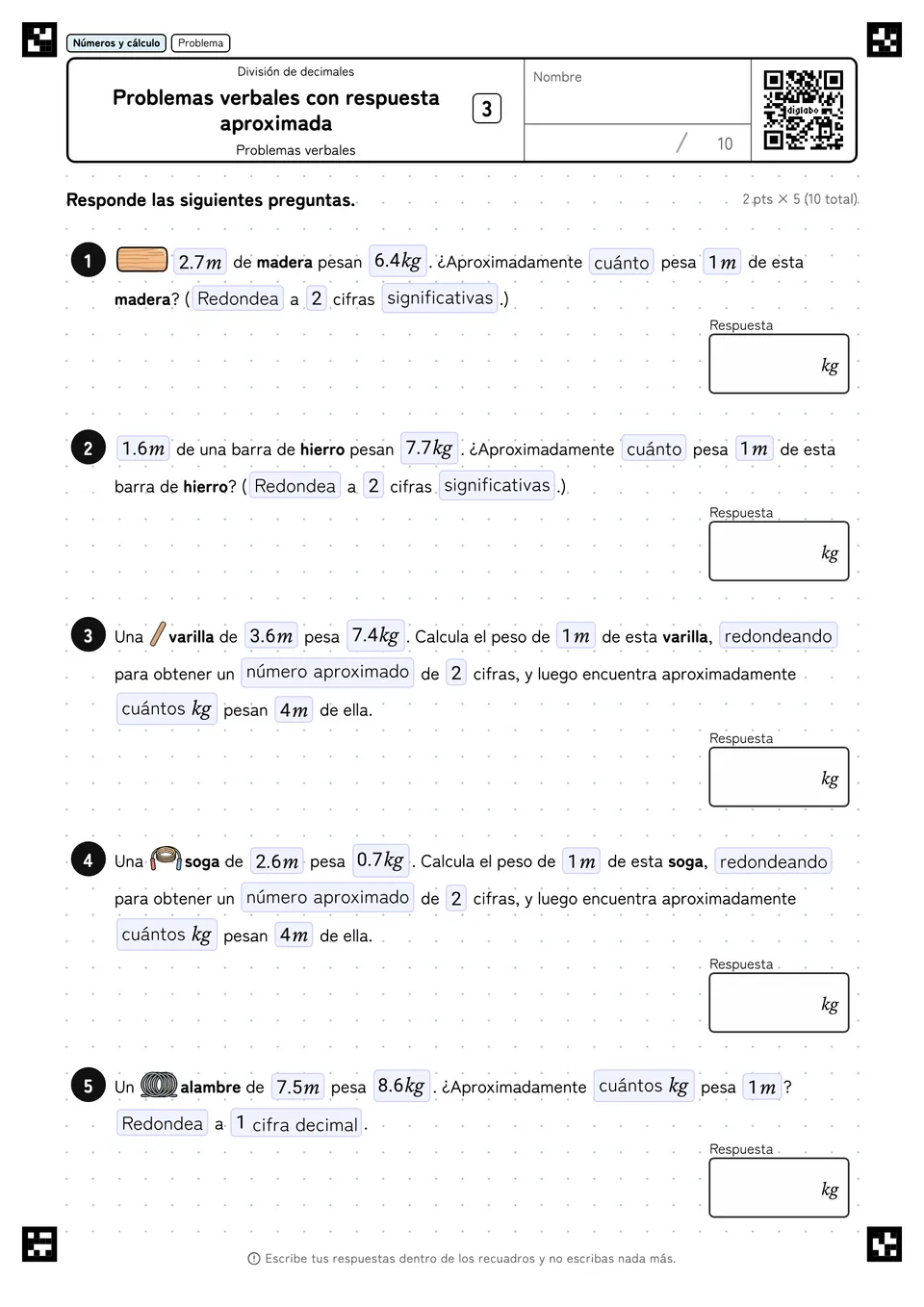 Problemas verbales con respuesta aproximada 3