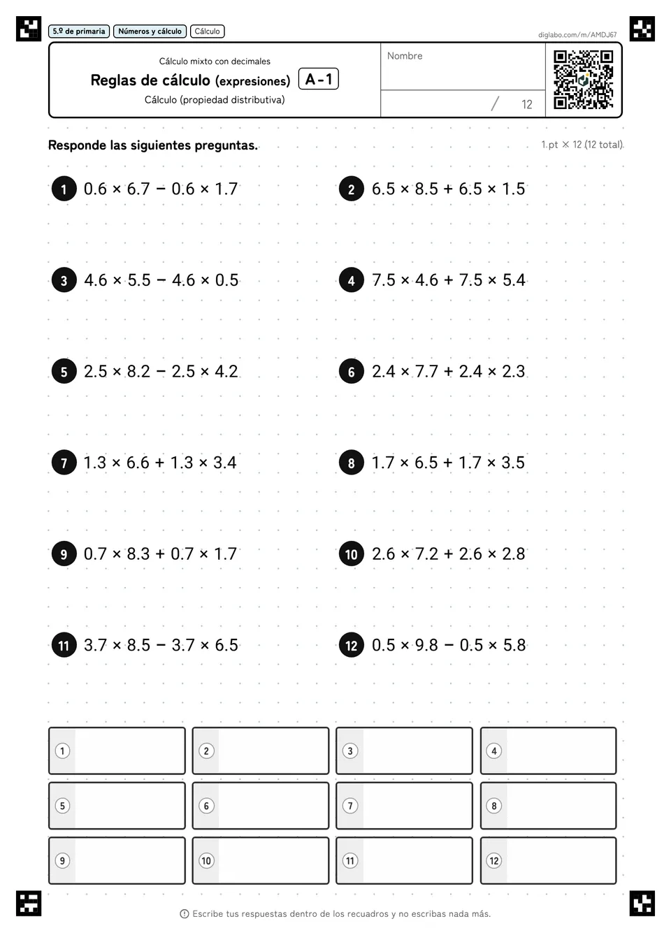 5.º de primaria Cálculo mixto con decimales Reglas de cálculo (expresiones)