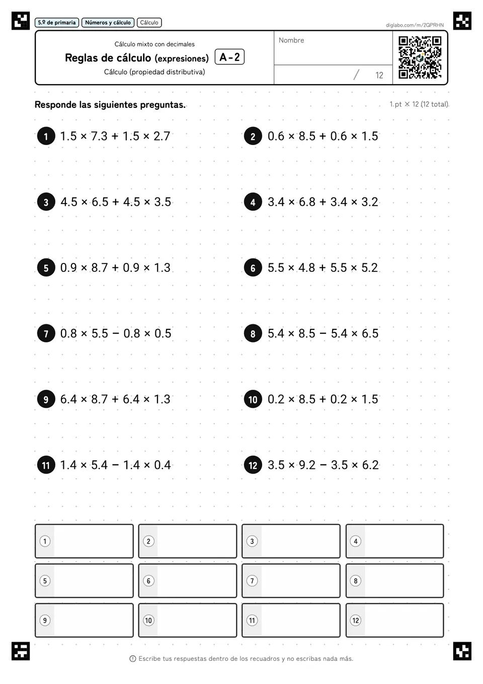 5.º de primaria Cálculo mixto con decimales Reglas de cálculo (expresiones)