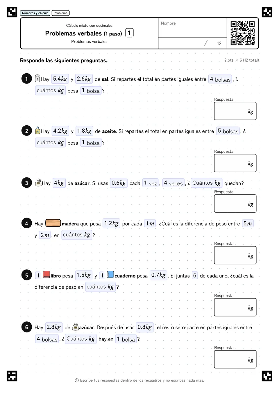 Problemas verbales (1 paso) 1