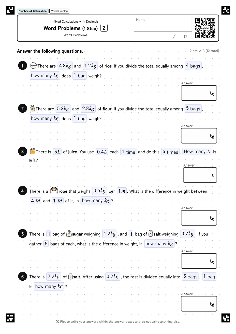 Word Problems (1 Step) 2
