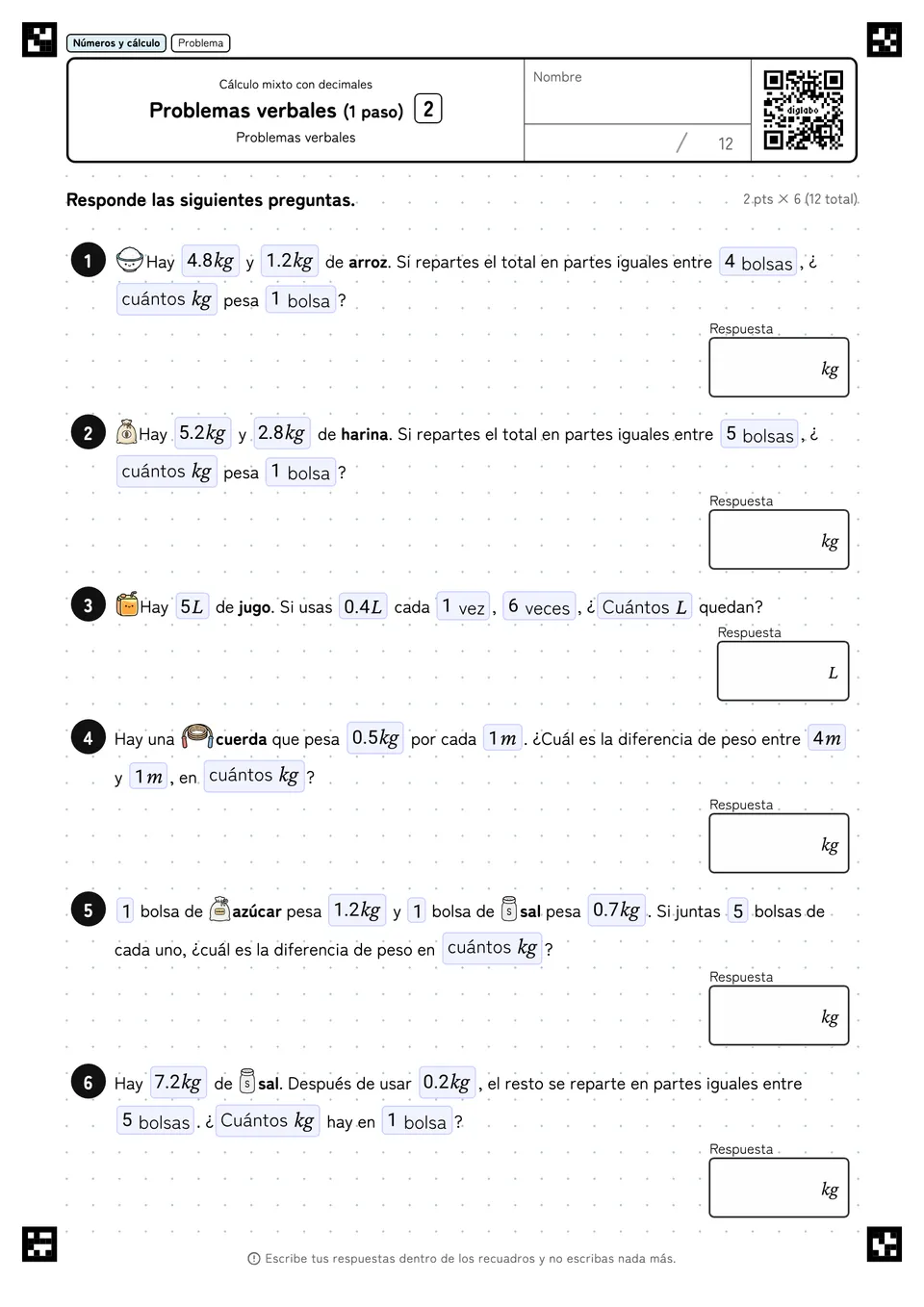 Problemas verbales (1 paso) 2