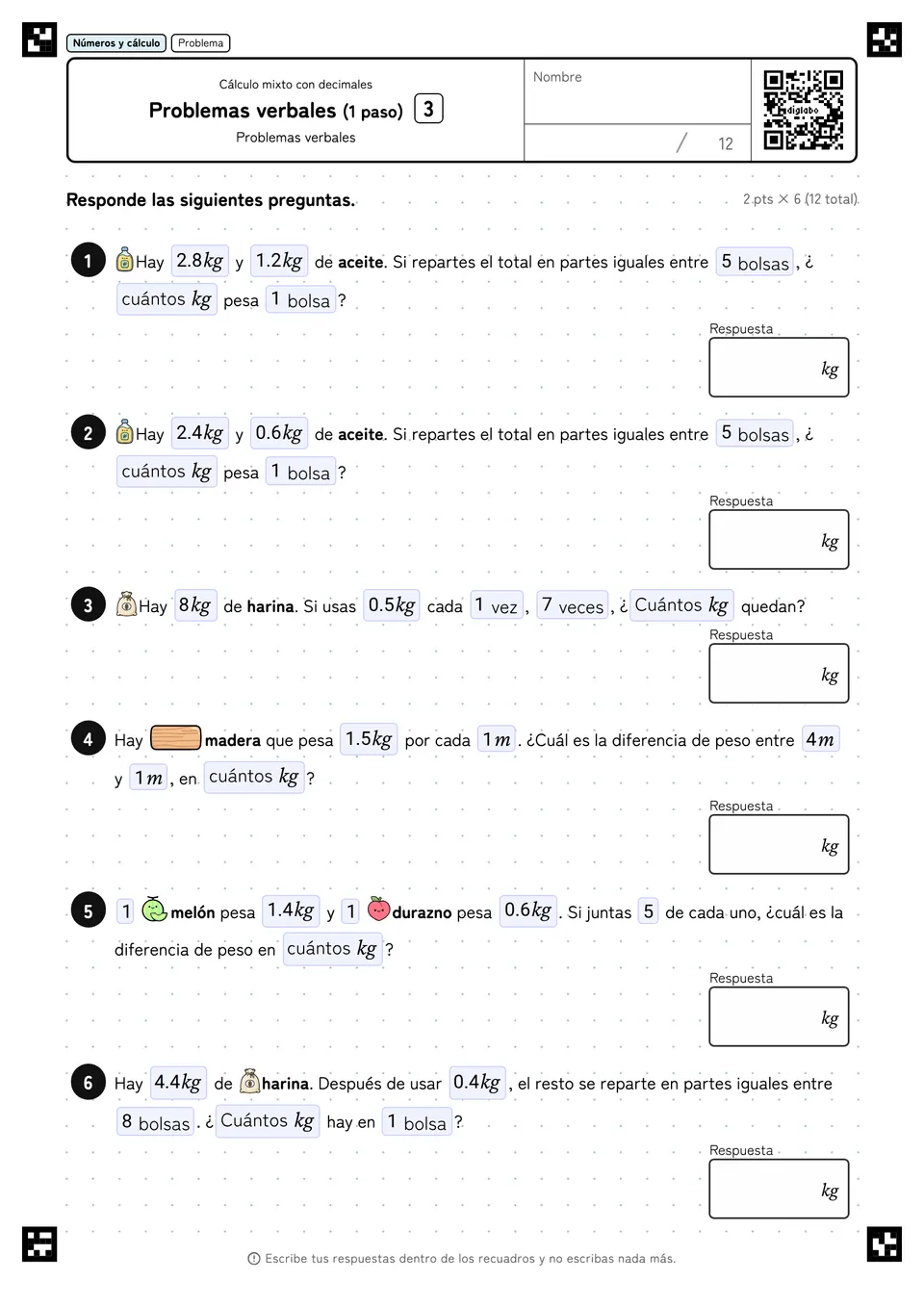Problemas verbales (1 paso) 3