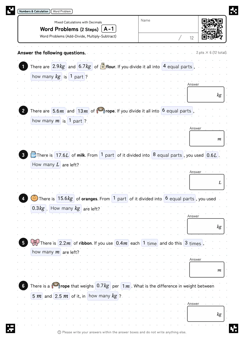 Word Problems (2 Steps) A-1