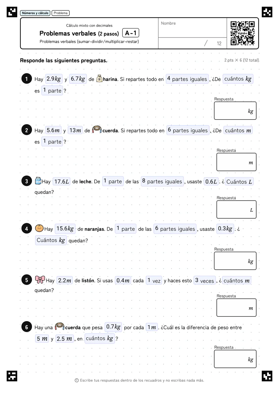 Problemas verbales (2 pasos) A-1