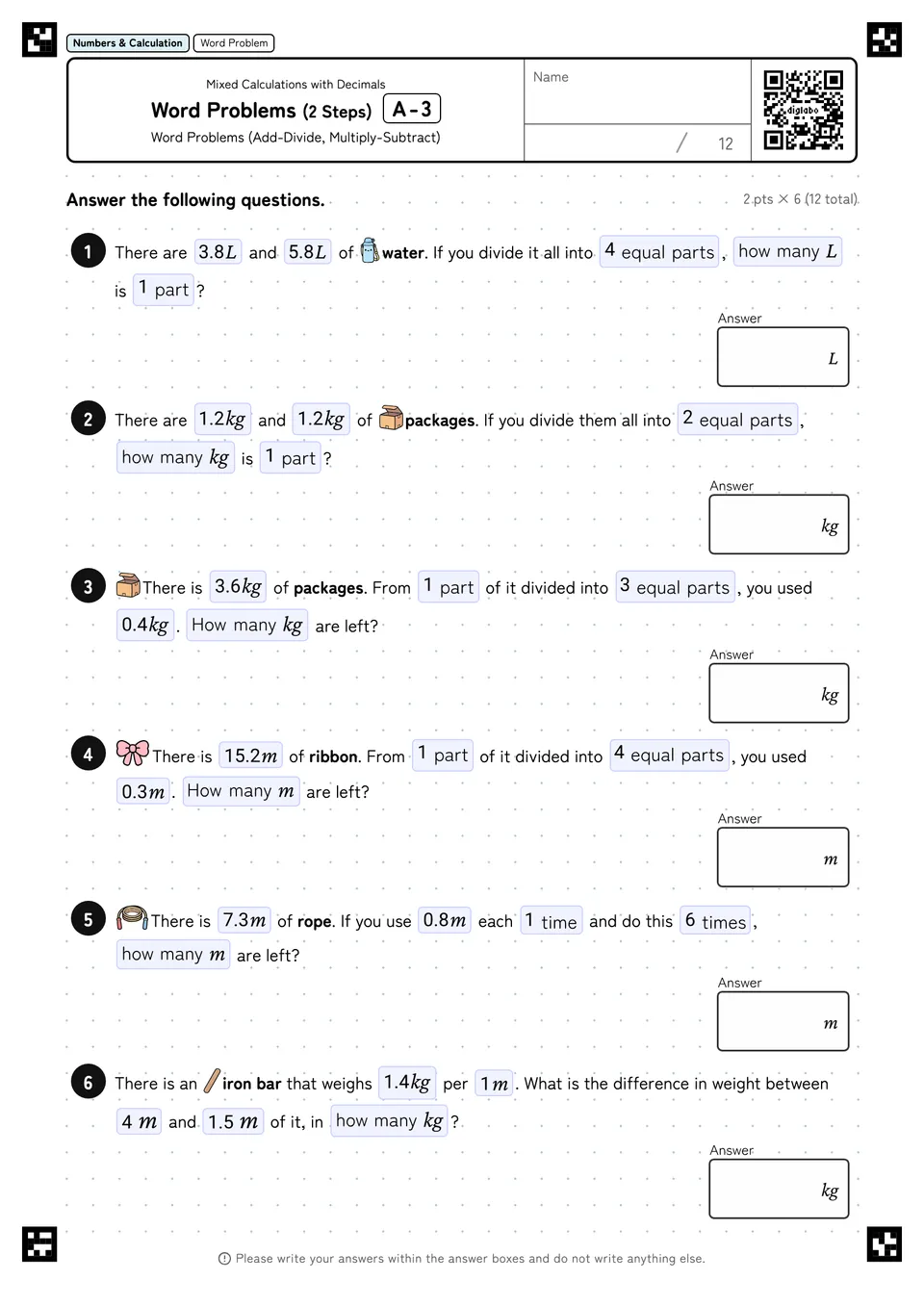 Word Problems (2 Steps) A-3