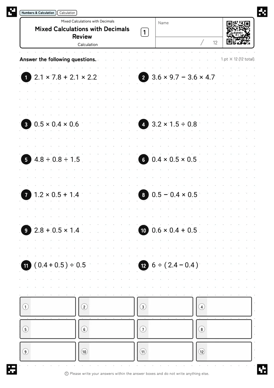 Mixed Calculations with Decimals Review 1