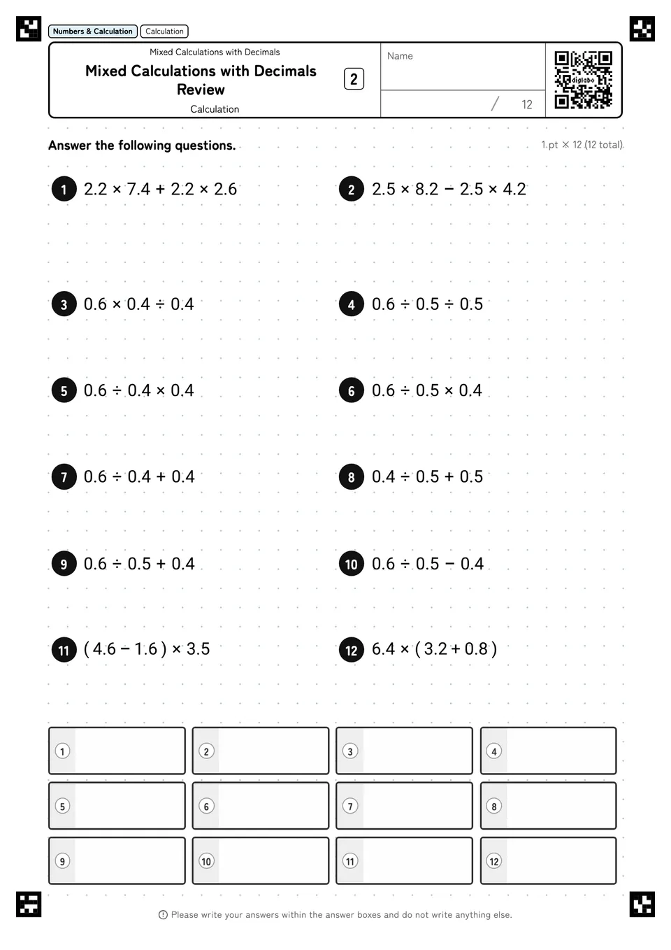 Mixed Calculations with Decimals Review 2