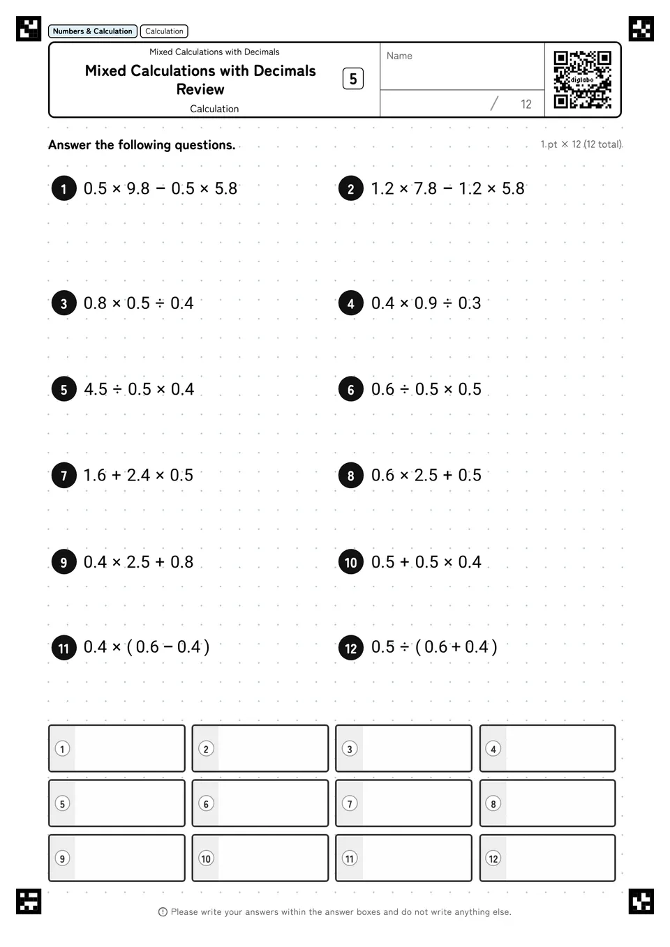 Mixed Calculations with Decimals Review 5