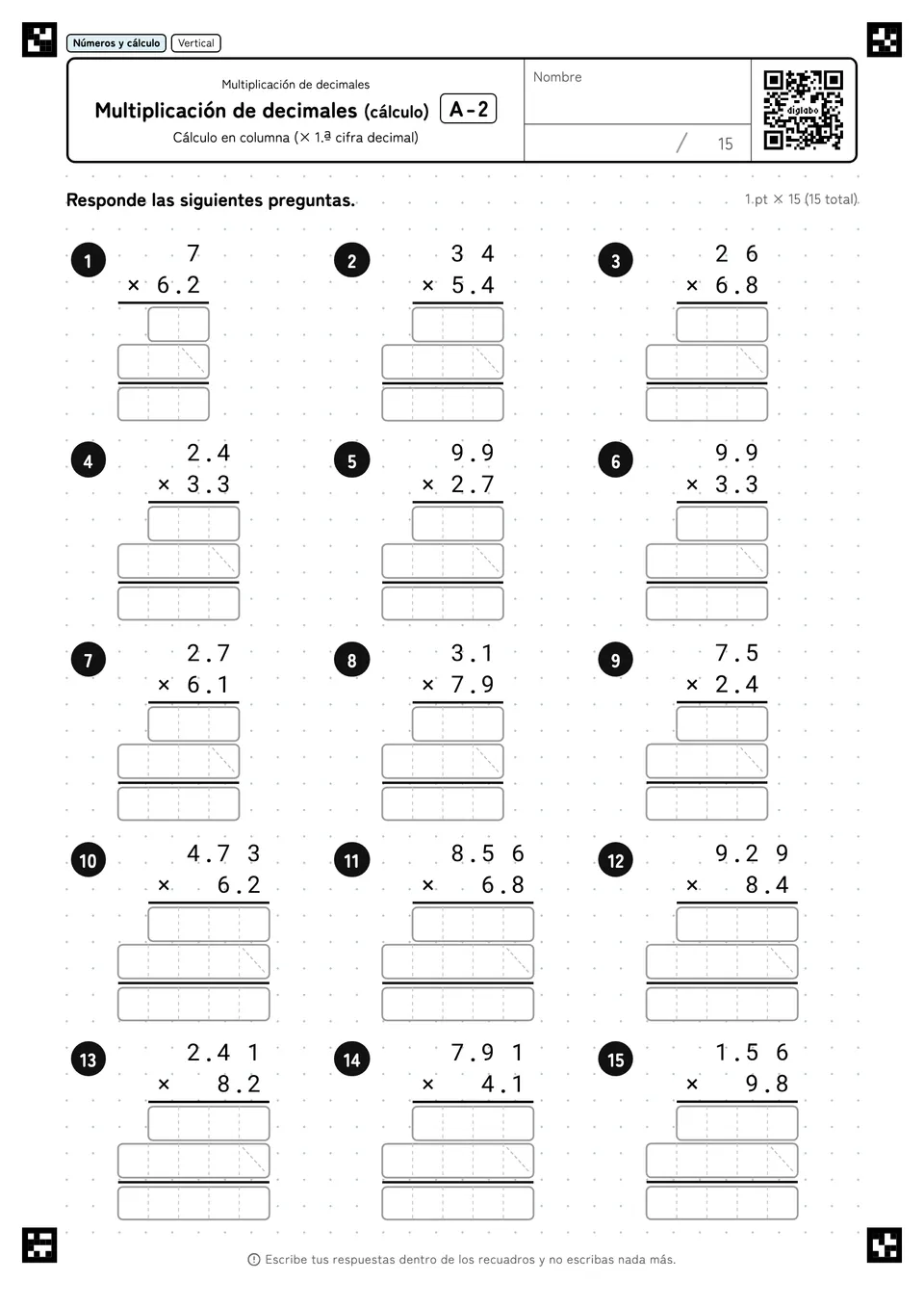 Multiplicación de decimales (cálculo) A-2