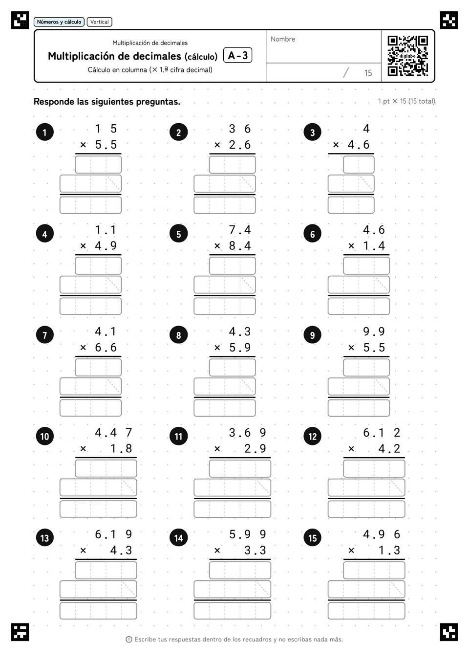 Multiplicación de decimales (cálculo) A-3